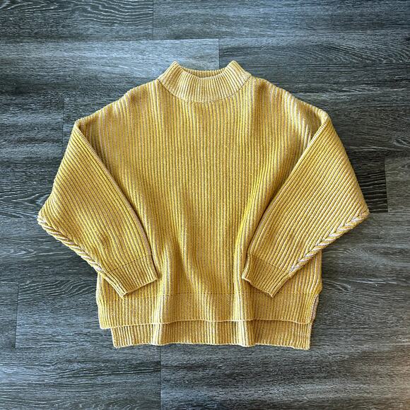 Topshop Mustard Yellow Ribbed Mock Neck Pullover Sweater Size 6 Oversized Knit - Picture 2 of 13
